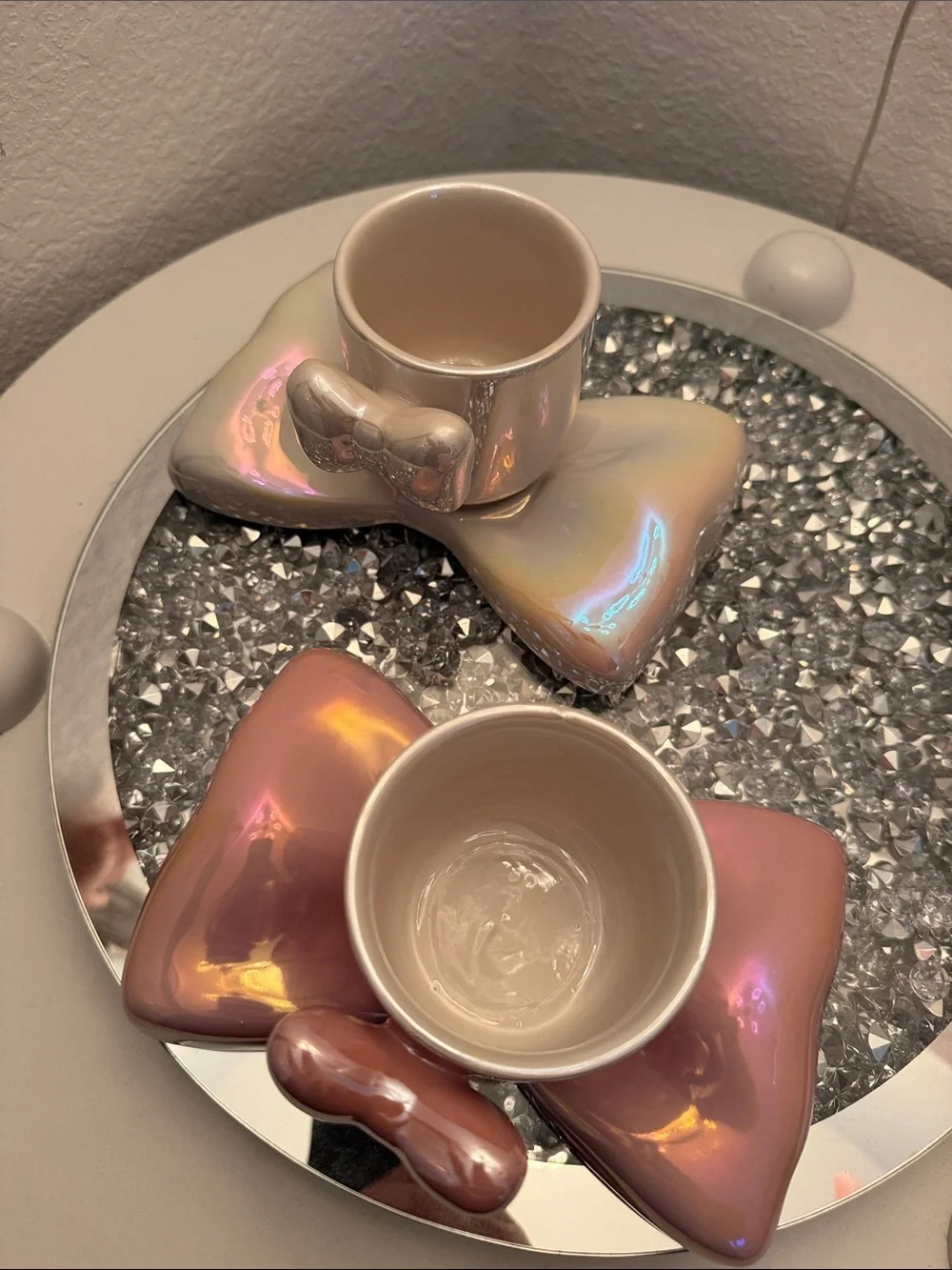 Iridescent Pink Ceramic Bow Teacups - Home Accents